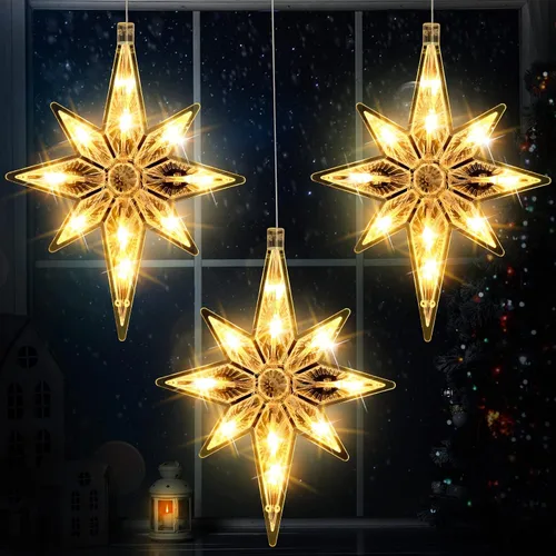Vista 8 de VIHOSE 6 luces de ventana de Navidad de Belén de 10.6 pulgadas, luces LED de plástico, luces de silueta de ventana de Navidad, adornos colgantes