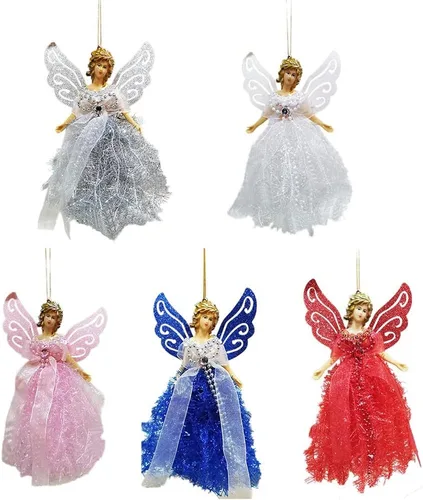 Vista 5 de Ochine Adornos de ángel para árbol de Navidad, decoración colgante de muñeca linda para adorno de árbol de Navidad