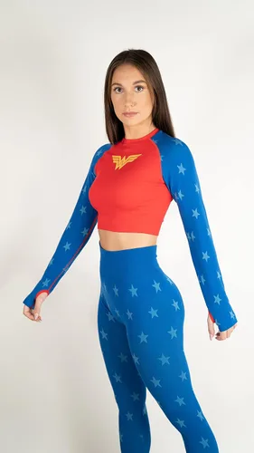 Vista 5 de DC Comics Wonder Woman Harley Quinn Supergirl Superman Batman Camiseta de manga larga sin costuras para gimnasio para mujer