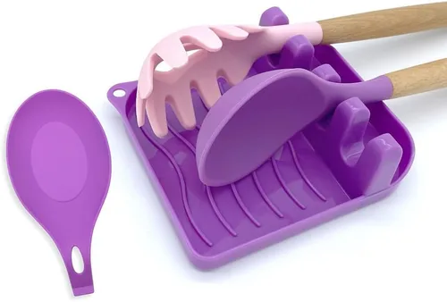 Vista 12 de Paquete de 2 cucharas para múltiples utensilios con almohadilla de goteo, antideslizante, resistente al calor, soporte para cuchara de cocina