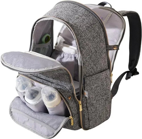 Vista 3 de SUNVENO Mochila para pañales, bolsas de pañales grandes para bebés con cambiador portátil para mamás y papás, Gris, Mochilas de viaje