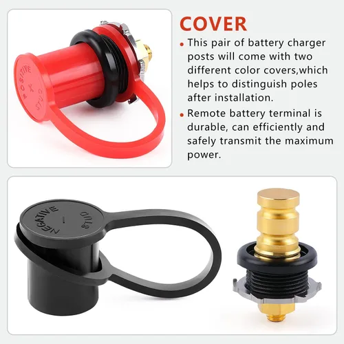 Vista 5 de Knoweasy Kit de poste de carga de batería de 250 A, terminales de puente remoto de 3/8 pulgadas con cubierta impermeable, clasificación de fuego V-0