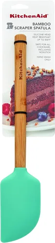 Vista 4 de KitchenAid Espátula raspadora universal con mango de bambú, aguamarina