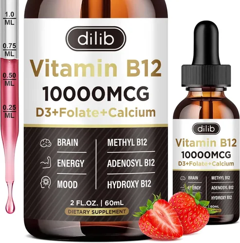 Vista 9 de Complejo de vitamina B12 de 10000 mcg Suplemento sublingual triple líquido B-12 gotas Mezcla de metilcobalamina y adenosilcobalamina e hidroxo