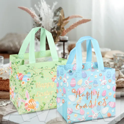 Vista 7 de Aviski 12 bolsas de caza de huevos de Pascua feliz, bolsa de regalo de huevo de zanahoria con asas, bolsas de regalo de Pascua, envoltura de regalos