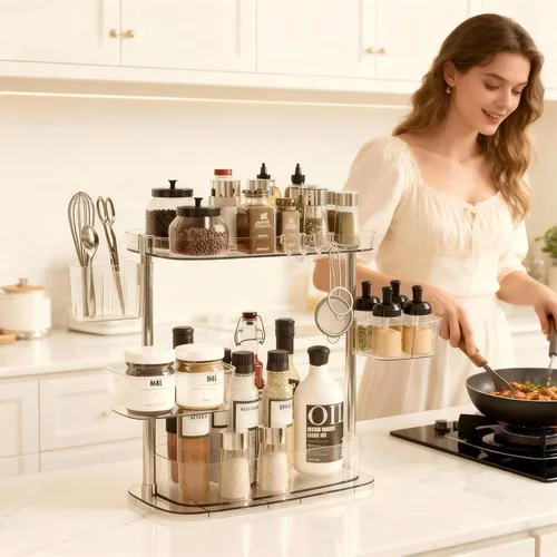 Vista 5 de Organizador de maquillaje giratorio de 360°, organizador de maquillaje con soporte para brochas y soporte de perfume, organizador de mostrador