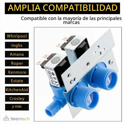 Vista 2 de Seentech - Válvula de entrada de agua 285805 con soporte de montaje para lavadora de ropa, funciona con ajuste exacto para Whirlpool, Kenmore