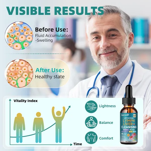 Vista 5 de Gotas de drenaje linfático liposomal y limpieza del hígado, 23 en 1 con equinácea, NAC, TUDCA, L-glutatión, bardana para linfa, desintoxicación