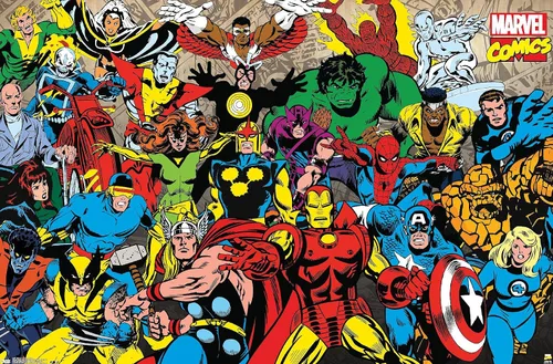Vista 7 de Trends International Marvel Comics - Póster de pared de línea retro, 14.725 x 22.375 pulgadas, versión enmarcada de madera de granero