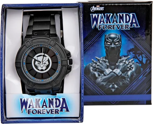 Vista 3 de Marvel Black Panther Symbol Watch Face with Black Metal Band