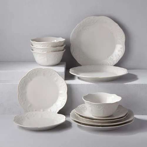 Vista 2 de Lenox French Perle - Juego de vajilla de 12 piezas, color blanco, con platos decorativos