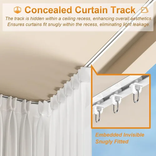 Vista 3 de Concealed Curved Curtain Track with Silent Roller, 4 6 8 10 12 ft Smooth Ceiling Curtain Rail, Single Ceiling Rail Kit for Curtains Bay