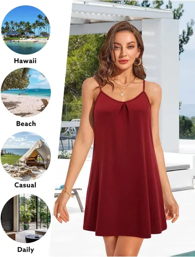 Vista 2 de ULTRANICE - Minivestido para mujer de estilo casual, con estampado floral, cuello en V, tirantes delgados y espalda descubierta para el verano