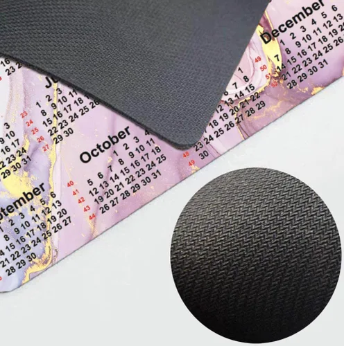 Vista 4 de Alfombrilla de mouse con calendario, patrón de mármol rosa 2025, goma natural, calidad creativa, rectangular, mouse pad de escritorio personalizado