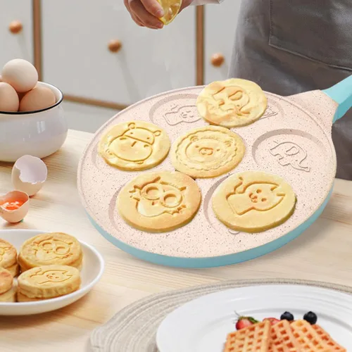 Vista 4 de [Usado] Sartén de huevos para tortilla para desayuno, sartén antiadherente para panqueques de 7 tazas, waffle, para niños