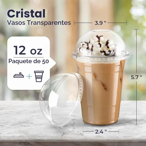 Vista 2 de Fit Meal Prep Paquete de 50 unidades de 12 oz Tazas de café desechables de plástico con tapas en forma de domo, tazas de café para llevar con tapas