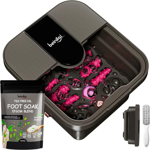 Vista 8 de Beinilai Spa para pies plegable, baño de pies con calor y masaje y chorros de burbujas, tina para remojar los pies con seis rodillos no motorizados