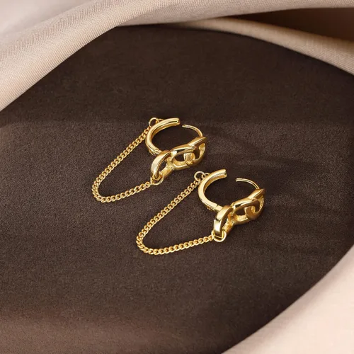 Vista 4 de SLUYNZ Aretes de aro de cadena de plata de ley para mujeres, adolescentes, aretes de aro minimalistas con borla