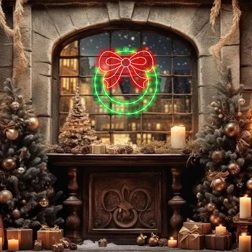 Vista 6 de Zimati - Luces navideñas para ventana, diseño de corona de 14 pulgadas
