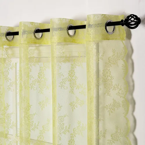 Vista 4 de Cortinas de encaje amarillo para dormitorio de 84 pulgadas de largo, elegantes paneles de cortina bordados con rosas francesas, cortinas duraderas