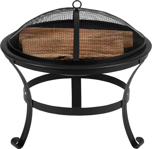 Vista 9 de Flash Furniture Chelton - Chimenea redonda de leña de 22 pulgadas con pantalla de chispas de malla y póker, color negro