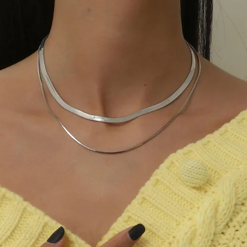 Vista 6 de Risamil Collar de oro para mujer, a la moda, delicado collar de cadena de serpiente de espiga de oro de 14 quilates, collar de espiga en capas