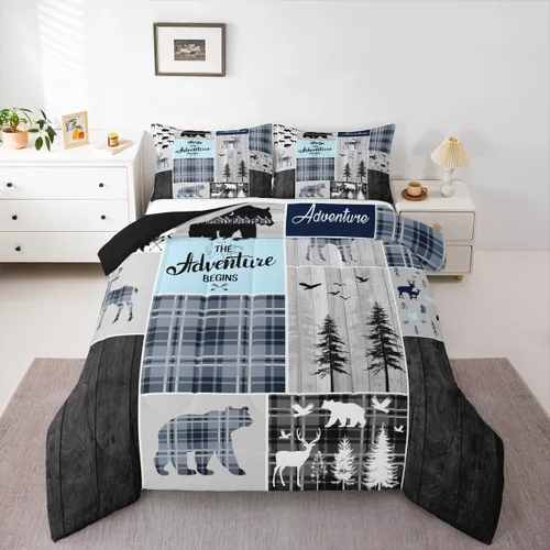 Vista 21 de Erosebridal Juego de edredón con temática de pesca, juego de ropa de cama rústica de granja tamaño individual para niños, adolescentes y adultos