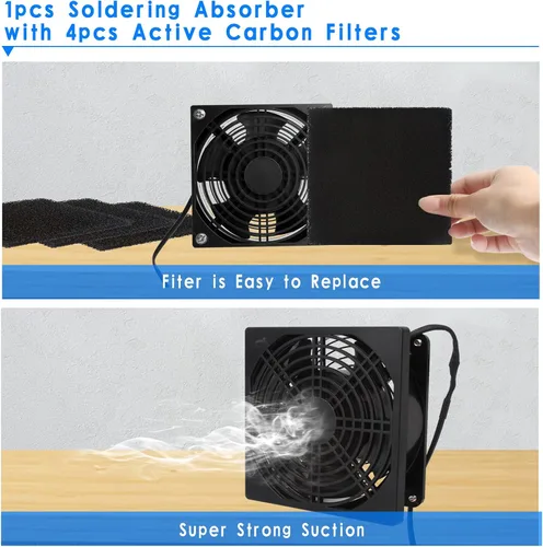 Vista 2 de Extractor de humo de soldadura portátil, eliminador de humo, extractor de humo para prevención, ventilador de trabajo para estación de soldadura