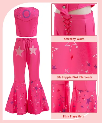 Vista 4 de RAINDEWLL Vestido rosa para niñas, vestido de princesa a cuadros de película para niñas, Halloween con accesorios