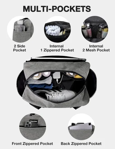 Vista 3 de Noozion Bolsa de gimnasio pequeña de 14 pulgadas para mujeres y hombres, mini bolsa de lona ligera con múltiples bolsillos, bolsa deportiva