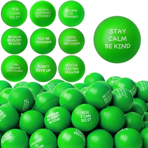 Vista 8 de SHQDD 12 bolas antiestrés, bolas antiestrés para adultos, juguetes de esponja suave para apretar con citas inspiradoras, regalos para aliviar