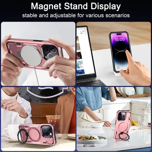 Vista 7 de Funda para iPhone 14 Pro, compatible con MagSafe, soporte invisible integrado y soporte de anillo, grado MIL, doble capa a prueba de golpes, funda