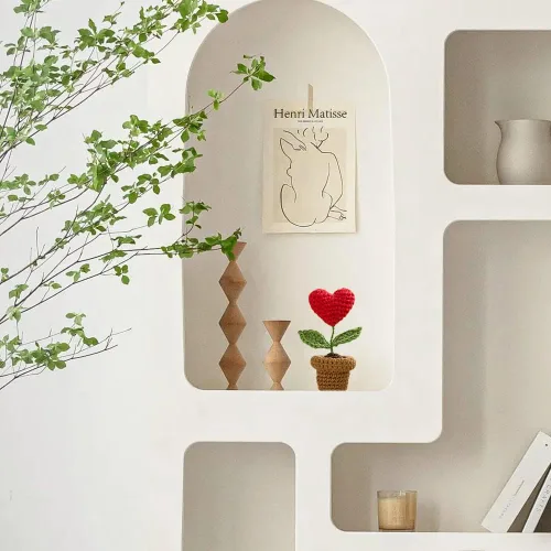 Vista 3 de JOONOR 3 mini plantas de ganchillo en maceta de girasol, flor de ciruelo falsa de punto para baño, hogar, cocina, mesa rústica, centro de mesa