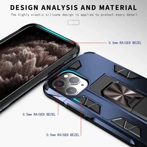 Vista 6 de Funda de grado militar para iPhone 11 Pro Max con protector de pantalla de vidrio templado, a prueba de golpes, con soporte de soporte, funda