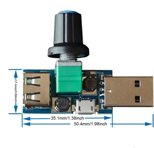 Vista 2 de Paquete de 2 controladores de ventilador USB, regulador de velocidad continuo, regulador de velocidad de aire, regulador de enfriamiento de volumen