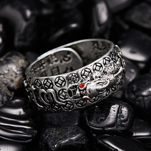 Vista 5 de Feng Shui PiXiu - Anillo de protección para mantra de riqueza, anillo ajustable, anillo de sutra de corazón budista, anillo de Buda ajustable