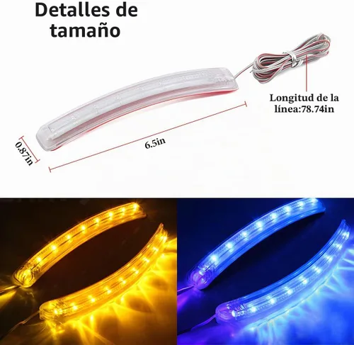Vista 2 de 2 piezas de luz de tira de señal de giro LED, tiras de intermitentes de horquilla flexibles de doble color, kit de tira de luz de cola