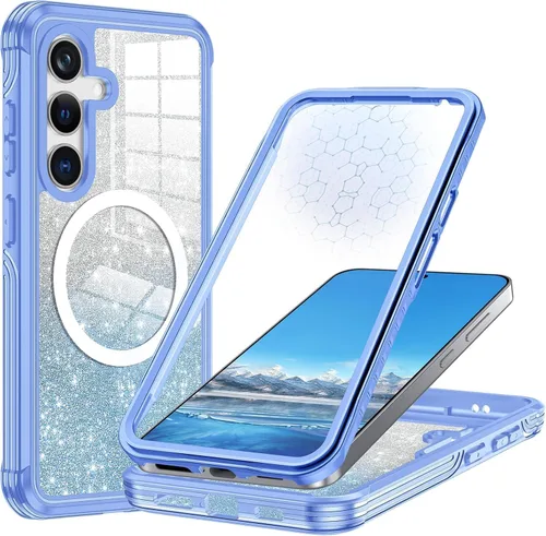 Vista 21 de Funda para Galaxy A16 5G, compatible con MagSafe, funda magnética con purpurina integrada con protector de pantalla de vidrio templado 9H, funda