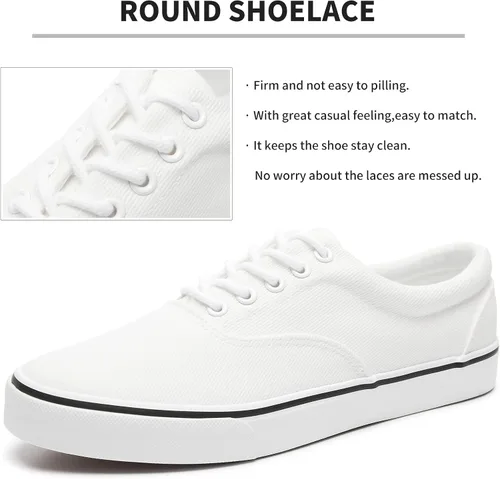 Vista 2 de FRACORA Zapatos de lona blancos para hombre, tenis de lona con cordones, Blanco