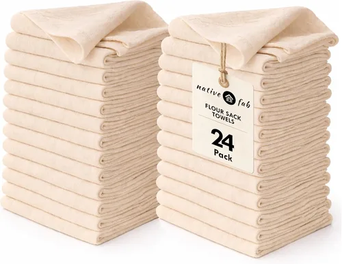 Vista 29 de Native Fab Toallas de Cocina de Algodón 100% Beige - 16x26 pulgadas - Juego de 12 - Toallas de Platos con Tejido de Canasta a Rayas para Limpiar