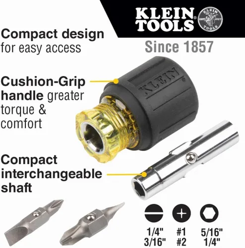 Vista 2 de Klein Tools 32561 - Destornillador múltiple y llave de tuerca, 6 en 1, destornillador con 2 Phillips, 2 puntas ranuradas, 2 llaves de tuerca