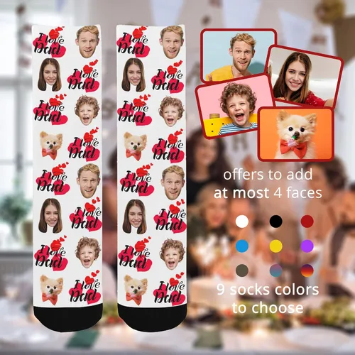 Vista 2 de Artsadd Calcetines personalizados divertidos calcetines personalizados con imagen, calcetines personalizados para hombres, papá, día del padre