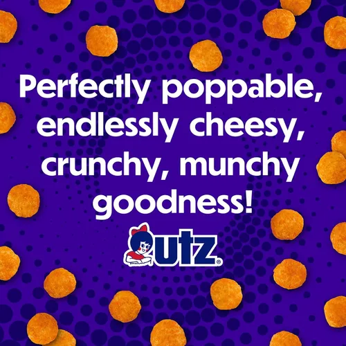 Vista 9 de Utz Barril de Bolas de Queso, Sabroso Aperitivo Horneado con Queso Cheddar Real, Deliciosamente Crujiente Aperitivo de Fiesta, Sin Gluten