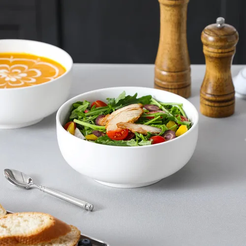Vista 5 de MALACASA Juego de Tazones para Ensalada, 44 OZ (7") Tazones Grandes para Sopa Tazones para Cereal para Cocina, Juego de Tazones de Cerámica Blanca