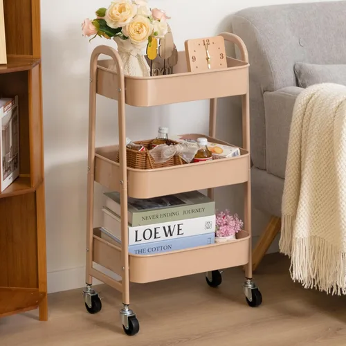 Vista 7 de AGTEK Carrito utilitario de 3 niveles con ruedas bloqueables, almacenamiento multifuncional de metal, carrito organizador para cocina, oficina, sala