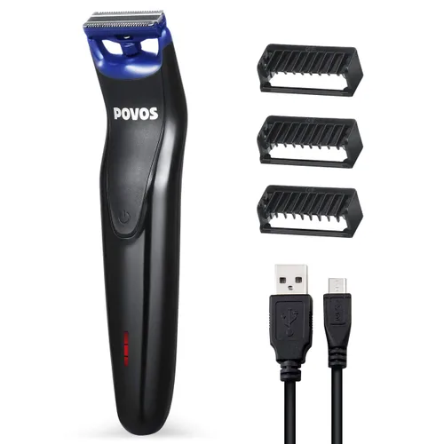 Vista 8 de POVOS Recortadora de barba de una hoja, afeitadora eléctrica bidireccional para depilación facial y corporal, kit de peluquería impermeable