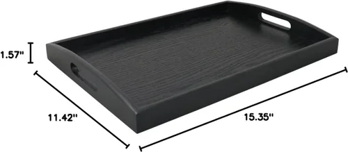 Vista 8 de DILLMAN Bandeja de servir grande rectangular de madera negra bandeja de comida bandeja de mayordomo bandeja de desayuno con asas (pequeña)