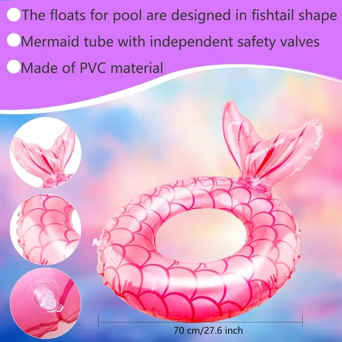 Vista 2 de 6 piezas de anillo inflable de natación para niños y niñas, flotador inflable de sirena para niños y niñas, suministros de fiesta de natación, 3
