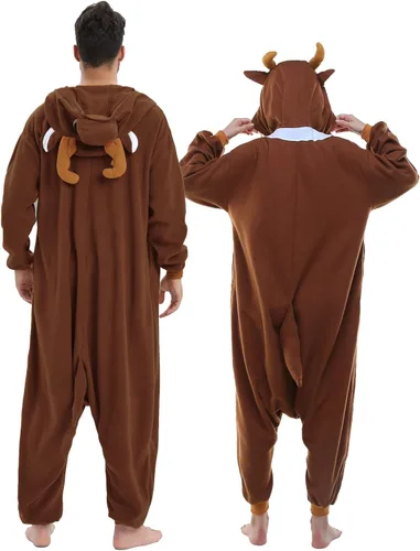 Vista 5 de NEWCOSPLAY - Pijama unisex de una pieza de felpa con diseño de reno de Santa Claus para adultos Reno de café S