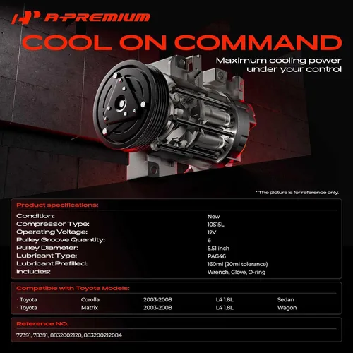 Vista 2 de A-Premium Compresor de A/C con embrague - Compatible con 158386 - Compatible con Toyota Corolla 1.8L 2003-2008, Matrix 1.8L 2003-2008